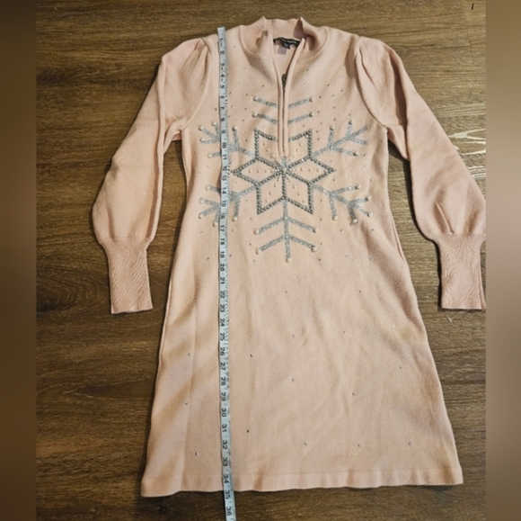 Boston Proper Pink Sweater Mini Dress With Snowflake Detail sz S - Picture 9 of 14